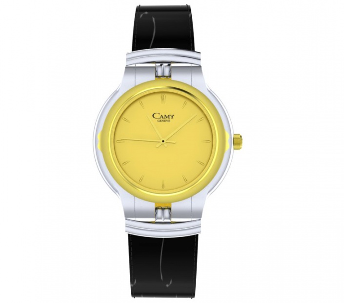 Camy geneve 18k gold plated / ss quartz yellow dial women's wristwatch H0