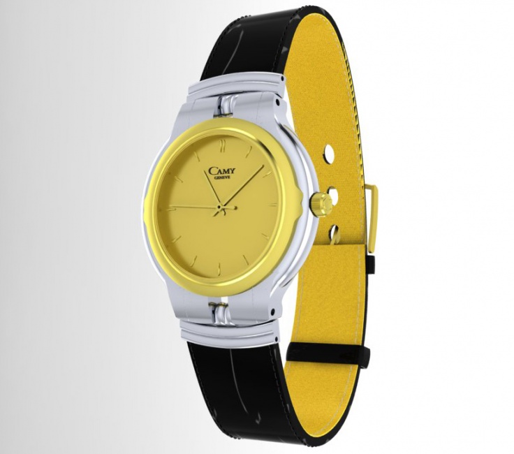 Camy geneve 18k gold plated / ss quartz yellow dial women's wristwatch H1