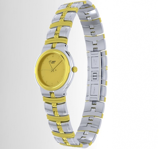Camy geneve 18k gold plated / ss quartz yellow dial women's wristwatch H1