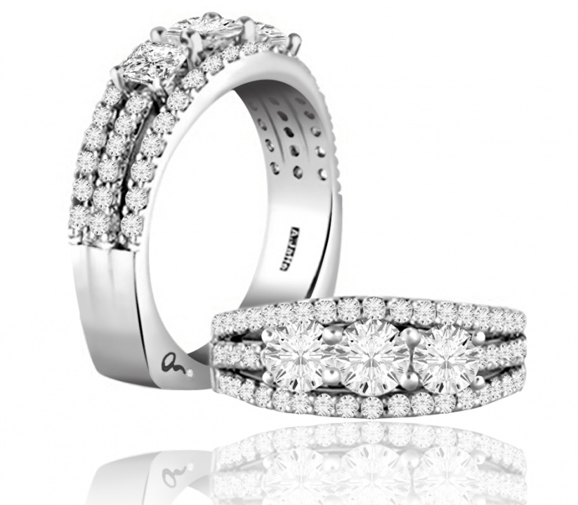 A. jaffe 18kt white gold three diamonds anniversary ring H0