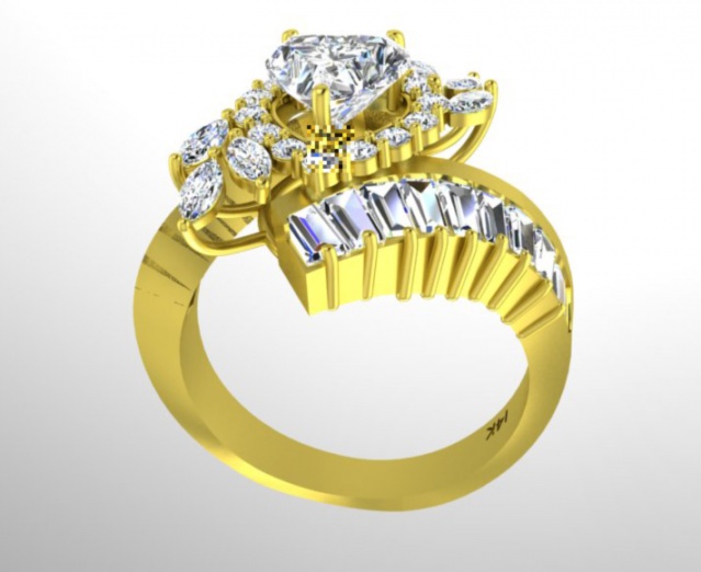 Fantastic love story heart cut diamond 14k yellow gold valetino women' ring italy H0