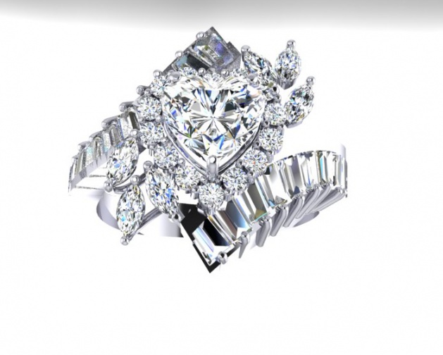 Fantastic love story heart cut diamond 14k w gold valetino women' ring italy H0