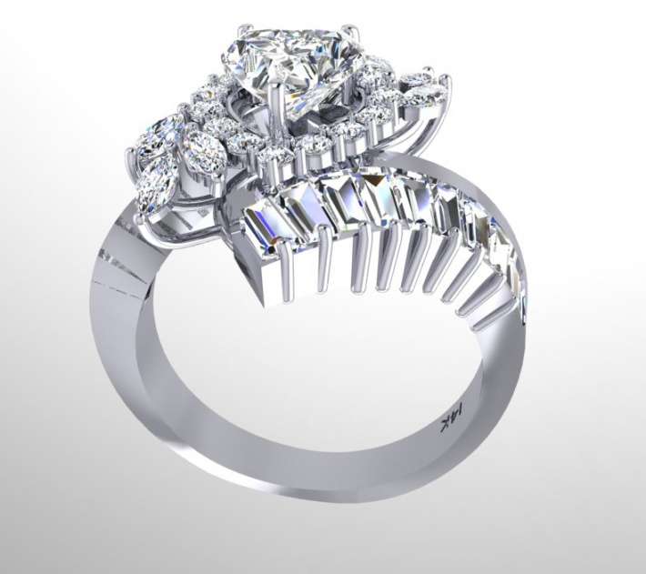 Fantastic love story heart cut diamond 14k w gold valetino women' ring italy H2