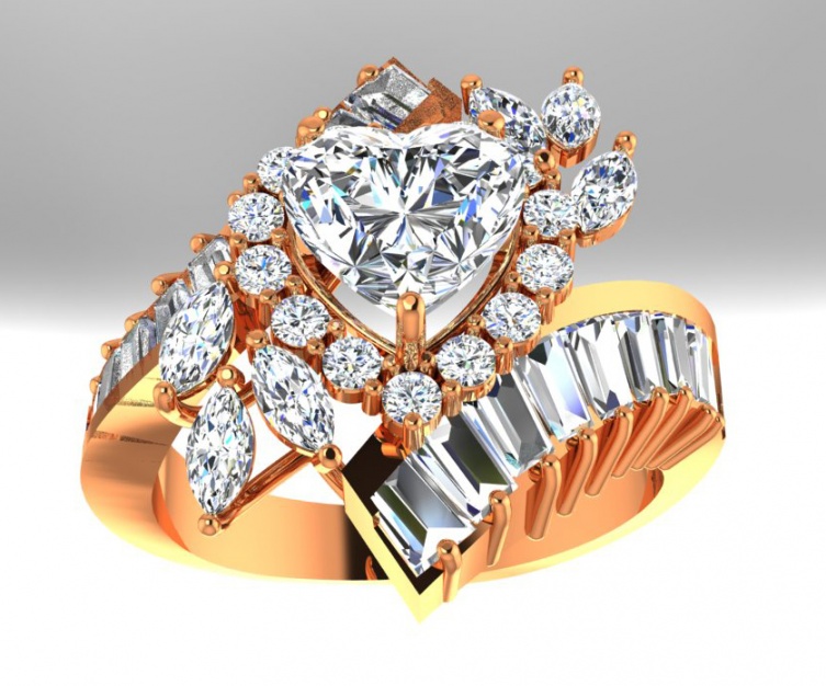 Fantastic love story heart cut diamond 14k rose gold valetino women' ring italy H1