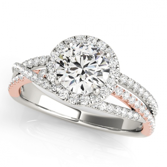 14k white mutli row diamond halo engagement ring in rose & white gold H0