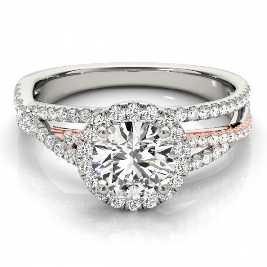 14k white mutli row diamond halo engagement ring in rose & white gold H1