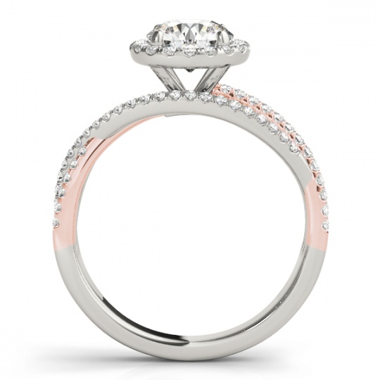 14k white mutli row diamond halo engagement ring in rose & white gold H2
