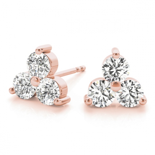 3 stone triangle diamond earring 14k rose gold earring H0