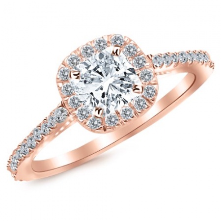 1.08 ctw igi certified halo diamond engagement ring 14k rose gold H0