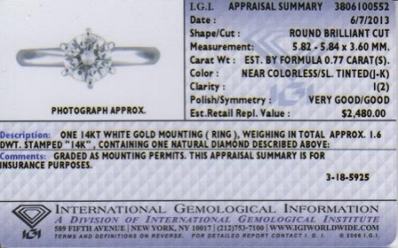 3/4 ct tw diamond 14k polished white gold engagement ring with igi certification H1
