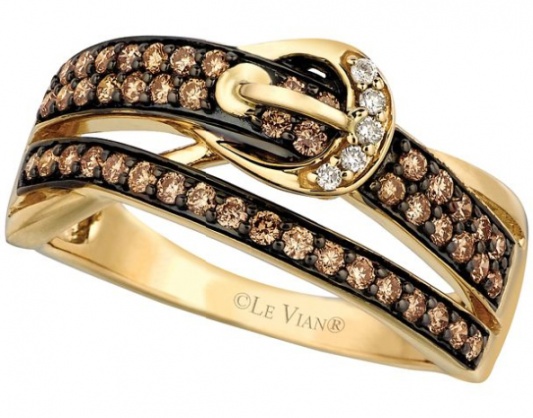 Le vian chocolatier chocolate diamonds vanilla diamonds and 14k honey gold ring H0