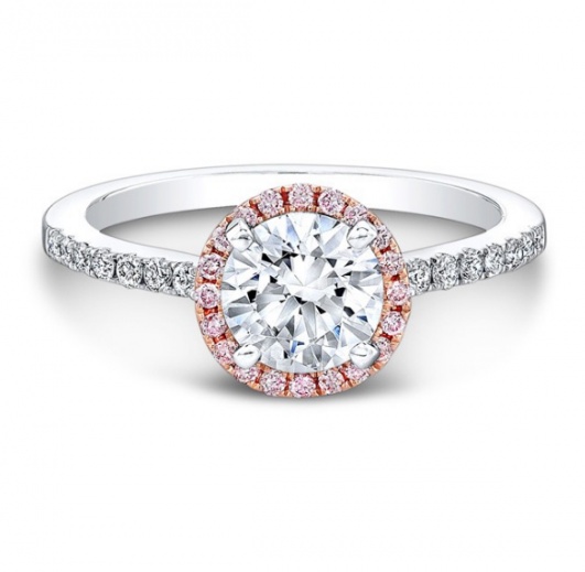 Natalie 18k white and rose gold pink and white diamond halo engagement ring H0