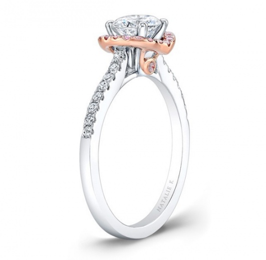 Natalie 18k white and rose gold pink and white diamond halo engagement ring H1