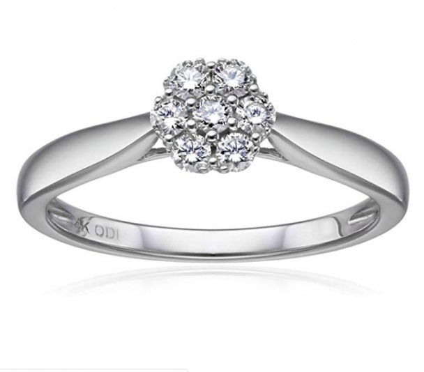 Igi certified 14k white gold diamond cluster solitaire ring H0
