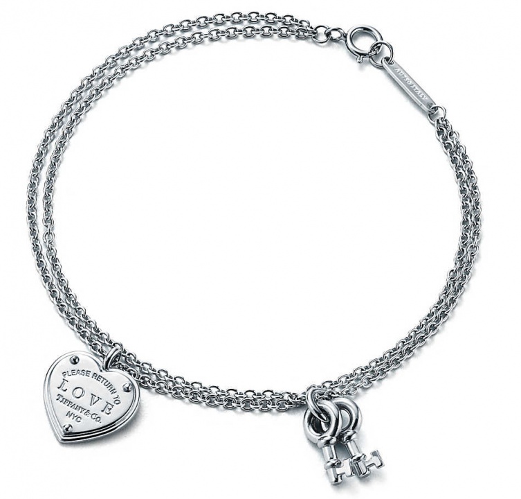 Tiffany & co. love heart tag key pend 18k white gold bracelet H0