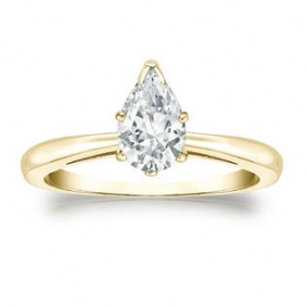 Diamond wish igi certified 18k yellow gold pear diamond ring v end prong 3/4cttw g-h color vs2-si1 clarity H0