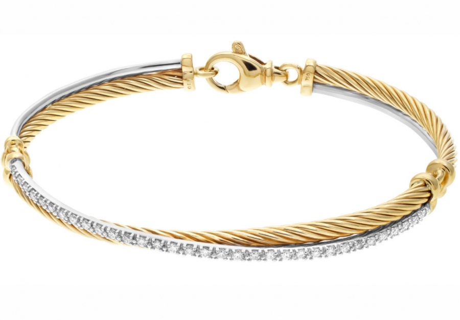 David yurman 18k white and yellow gold bracelet with diamonds accents H0