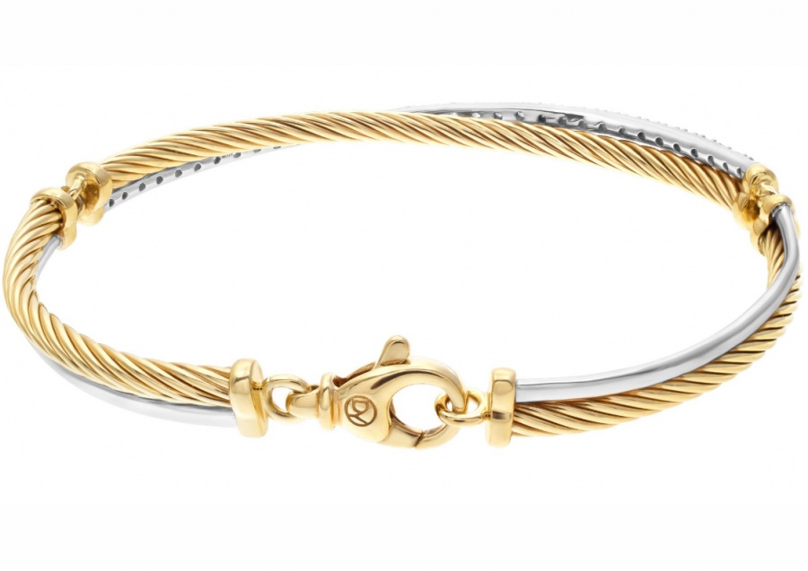 David yurman 18k white and yellow gold bracelet with diamonds accents H1
