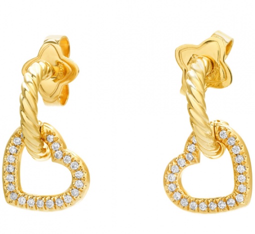 David yurman heart drop earrings with diamonds in 18k gold H2