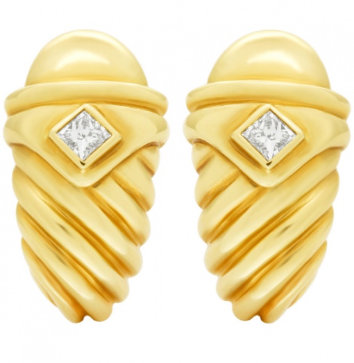 David yurman shrimp earrings in 14k gold with diamond accents H0