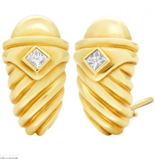David yurman shrimp earrings in 14k gold with diamond accents H1