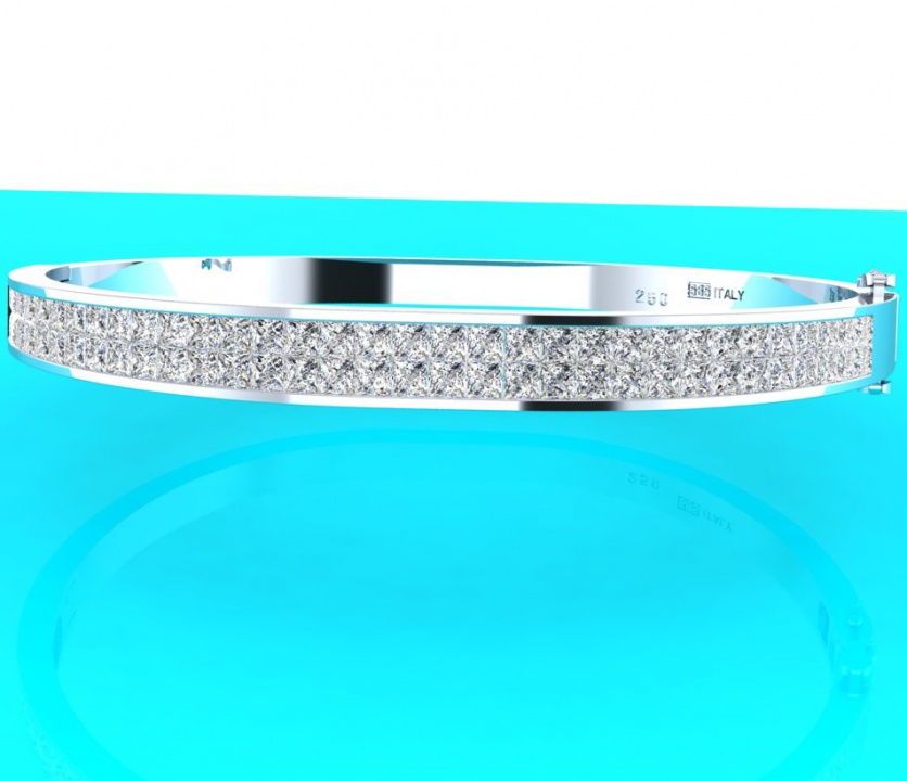18k white gold 2.5ct princess cut diamond two rows bangle bracelet made in italy H0
