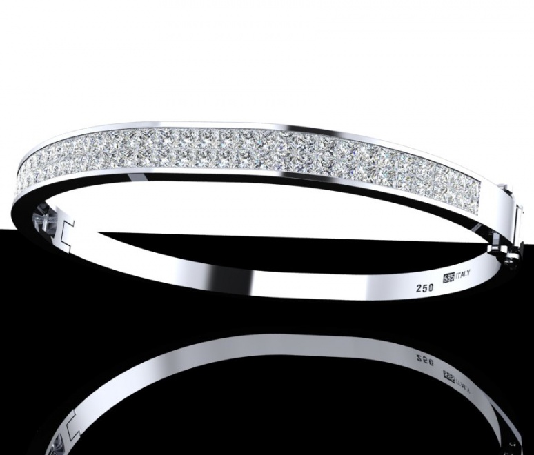18k white gold 2.5ct princess cut diamond two rows bangle bracelet made in italy H1
