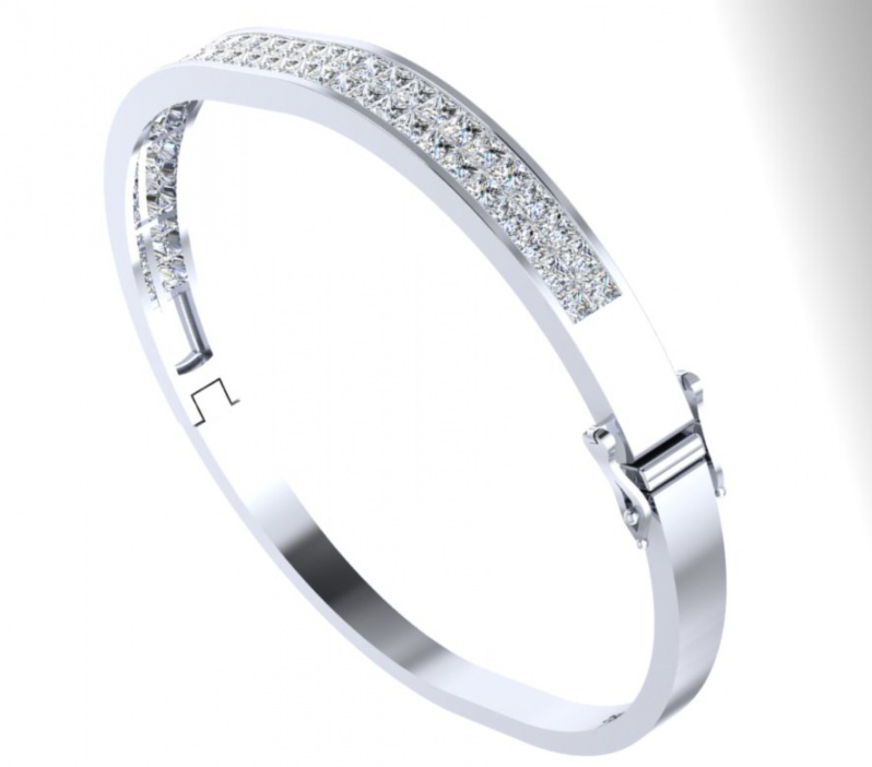 18k white gold 2.5ct princess cut diamond two rows bangle bracelet made in italy H2