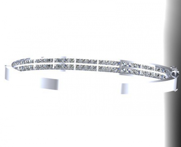 18k white gold 2.5ct princess cut diamond two rows bangle bracelet made in italy H4