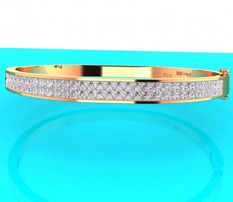 18k rose gold 2.5ct princess cut diamond two rows bangle bracelet made in italy H0