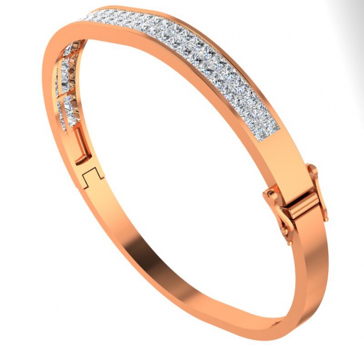 18k rose gold 2.5ct princess cut diamond two rows bangle bracelet made in italy H1