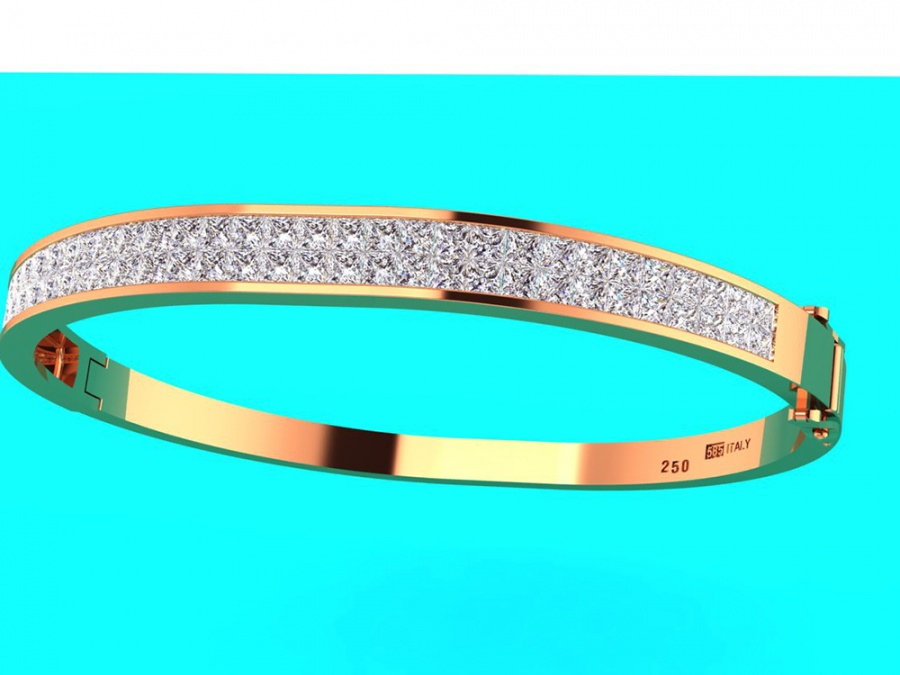 18k rose gold 2.5ct princess cut diamond two rows bangle bracelet made in italy H2