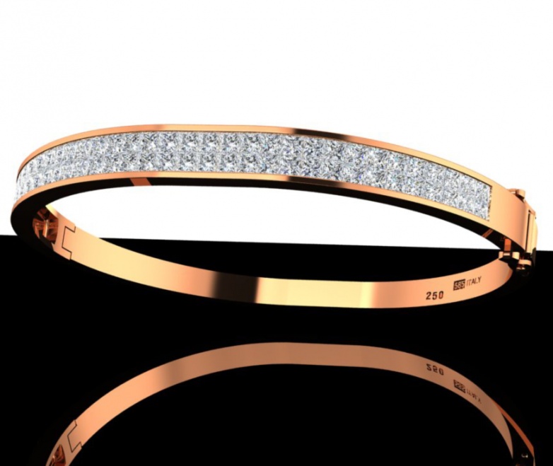 18k rose gold 2.5ct princess cut diamond two rows bangle bracelet made in italy H3