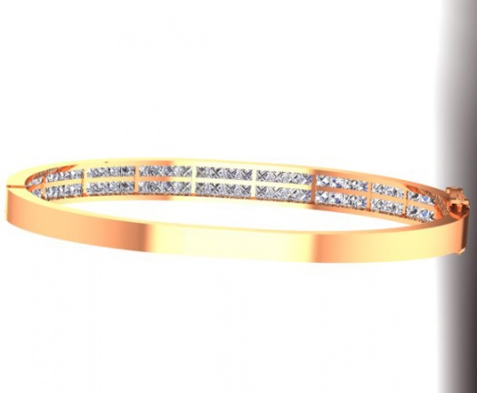 18k rose gold 2.5ct princess cut diamond two rows bangle bracelet made in italy H4