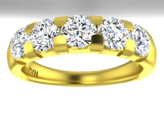 14k yellow gold diamond wedding band ring round white gold 5 stone anniversary H0