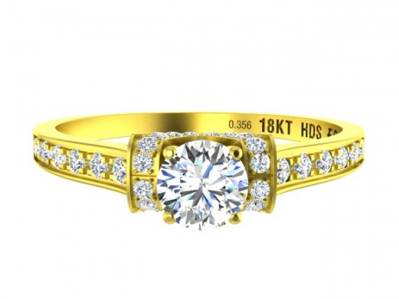 Helzberg diamonds masterpiece 18kt yellow collar engagement ring, 4.50-4.52x2.67mm gia graded H0