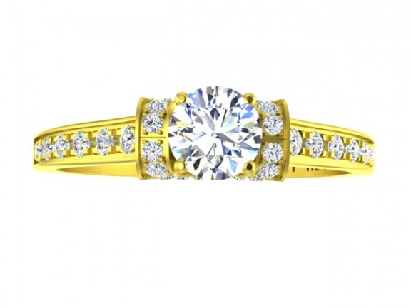 Helzberg diamonds masterpiece 18kt yellow collar engagement ring, 4.50-4.52x2.67mm gia graded H2