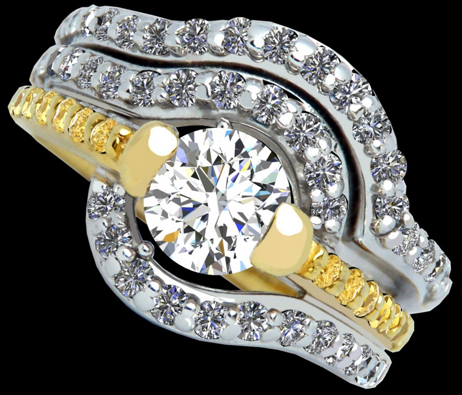 A. jaffe diamond bypass 14k two tone gold engagement bridal band ring H0