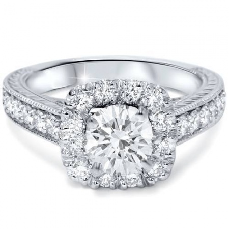 1 1/2ct cushion diamond vintage halo engagement ring 14k white gold H1