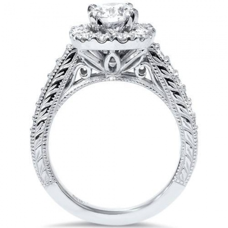 1 1/2ct cushion diamond vintage halo engagement ring 14k white gold H2