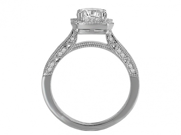 Cushion diamond vintage pave engagement ring & matching wedding ring H1