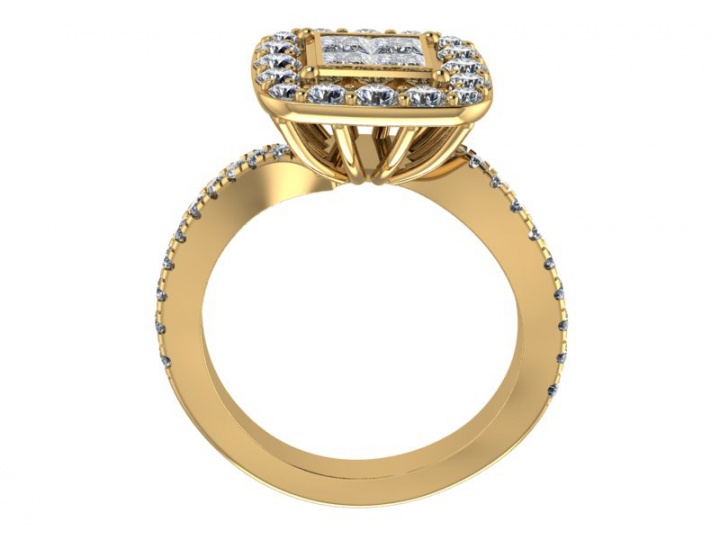 Ever us princess-cut diamond halo top frame bypass ring in 14k yellow gold H1