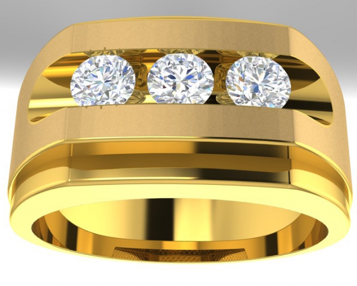 Zales vip 14k yellow gold diamond 3-stone band ring gent H0