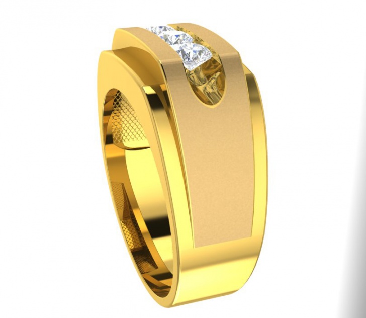Zales vip 14k yellow gold diamond 3-stone band ring gent H1