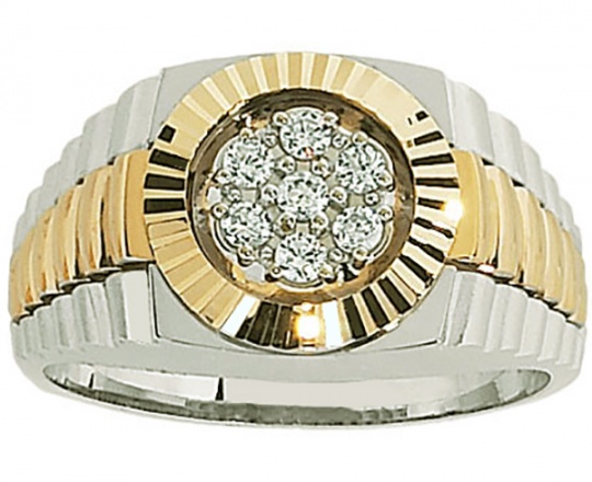 Men's 18k two tone white gold rolex design crown cluster ring H0