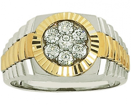 Men's 18k two tone white and yellow gold rolex design crown cluster diamonds ring H0