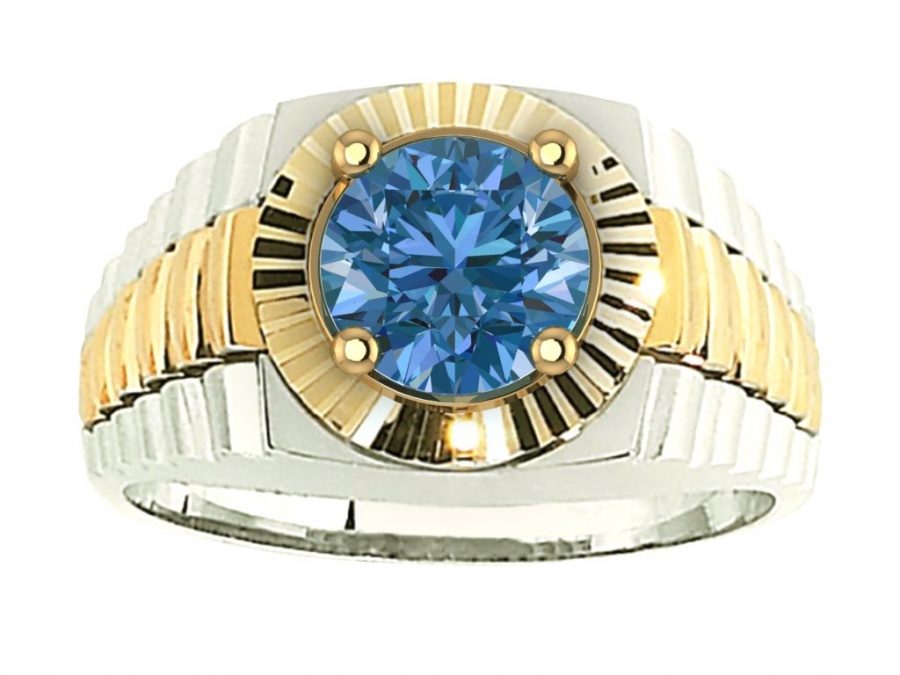 Men's 18k two tone white and yellow gold rolex design crown sapphire ring by abl H0