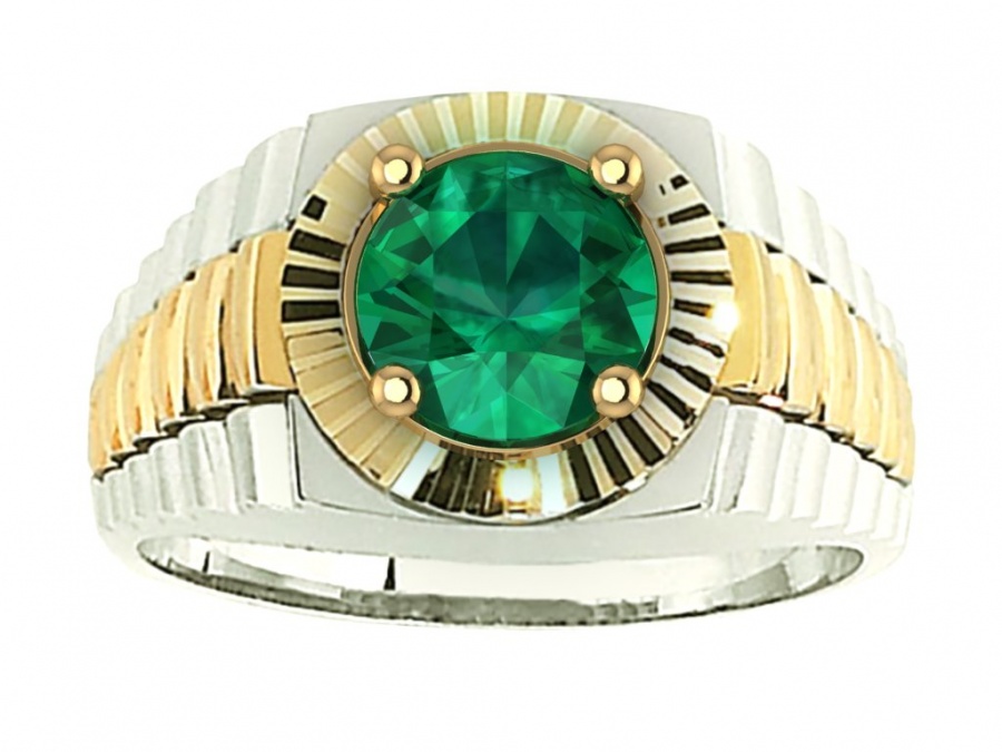 Men's 18k two tone white and yellow gold rolex design crown emerald ring by abl H0