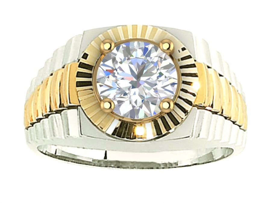 Men's 18k two tone white and yellow gold rolex design crown diamond ring by abl H0
