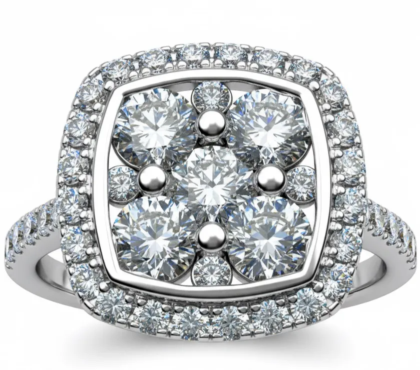 Multi Diamond Frame Square Halo Dazzling Collection Ring in 14K